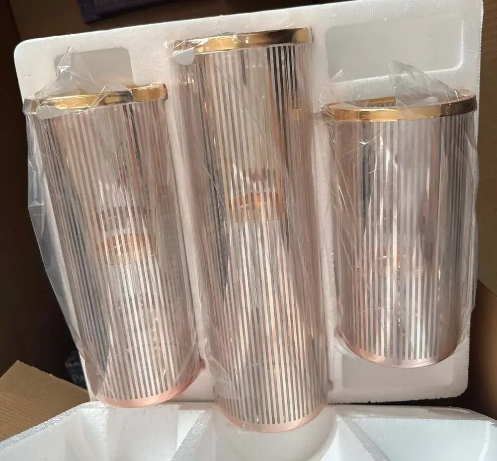 PartyLite P93182 Pinstripe Glam Tealight Holder Trio Set